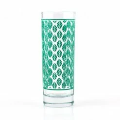 Wholesale ✔️ Bars BarConic® Dark Green Retro Leaves Pattern Highball Glass - 9.5 Oz 🌟