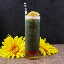 Wholesale ✔️ Bars BarConic® Dark Green Retro Leaves Pattern Highball Glass - 9.5 Oz 🌟 -BARS Shop Barconic retro green leaves scene1 800x