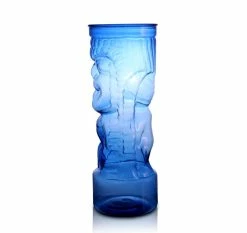 Promo ❤️ Bars BarConic® Tiki Cup - Blue Plastic W/ Lid And Straw - 24oz 🥰 -BARS Shop dw tikibl ls blue tiki guy plastic cup with lid side 800x