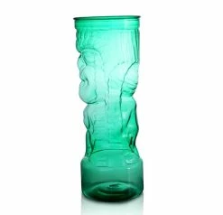 Outlet ✔️ Bars BarConic® Tiki Cup - Green Plastic W/ Lid And Straw - 24oz 🥰 -BARS Shop dw tikigr ls green plastic tiki guy cup straw side 800x