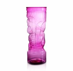 Brand new ✔️ Bars BarConic® Tiki Cup - Pink Plastic W/ Lid And Straw - 24oz 😀 -BARS Shop dw tikipk ls pink tiki guy platic cup straw side 800x