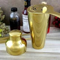 New 🧨 Bars Olea™ 2 Piece Cocktail Shaker - Gold Plated Parisian Style - 20 Ounce ⭐ -BARS Shop gold 2p cocktail shaker bpc 3 800x