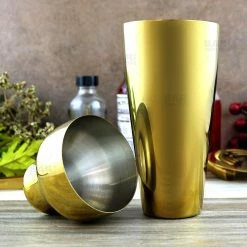 New 🧨 Bars Olea™ 2 Piece Cocktail Shaker - Gold Plated Parisian Style - 20 Ounce ⭐ -BARS Shop gold 2p cocktail shaker bpc 5 800x