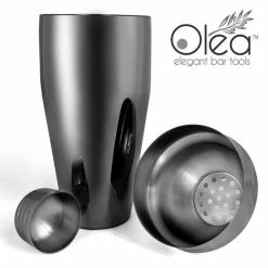 Flash Sale 🎉 Bars Olea™ Gunmetal Plated 3-Piece Cocktail Shaker Deluxe - 24 Ounce ⭐ -BARS Shop olea 3 piece black shaker bpc 3 800x