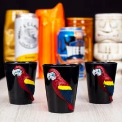Flash Sale 🌟 Bars Parrot Luau Plastic Shot Glasses - Pack Of 3 ⭐ -BARS Shop parrot shot glass 3pack scene 800x