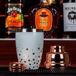 Budget ⌛ Bars BarConic® 3 Piece Shaker Set - Polka Dot Design W/ Rose Gold Lid 🎁 -BARS Shop polkadot shaker scene2 800x