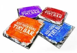 Outlet 🛒 Bars Tiki Themed CUSTOMIZABLE Rock Slate Coasters 🔔