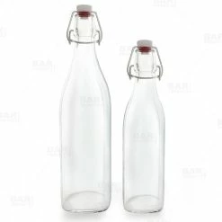 Cheap 🌟 Bars Swing Top Glass Bottle - Clear Square - 1 Liter Or 17 Ounce 🛒