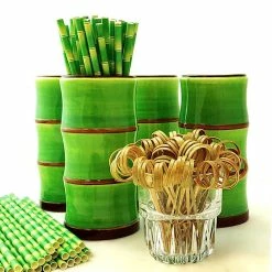 Outlet 🎁 Bars Green Bamboo Tiki Mug Drinkware Set 🎁