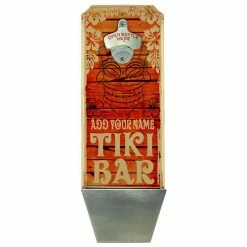 Discount โญ Bars Add Your Name - Wall Mounted Wood Plaque Bottle Opener & Cap Catcher - Vintage Tiki Bar ๐